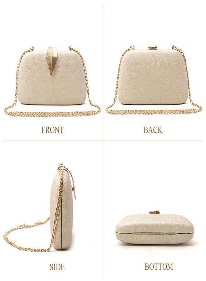 INOVERA (LABEL) Women Evening Hand Clutch | Ladies Party Wedding Purse with Chain Strap (Ivory) - Image 3